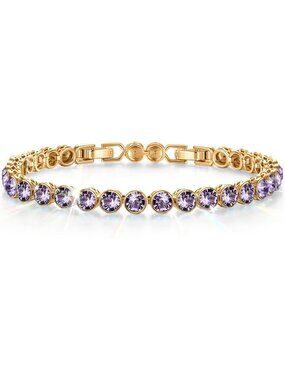 Women's Amethyst Purple Birthstone Tennis Swarovski Crystals Adjustable Bracelet